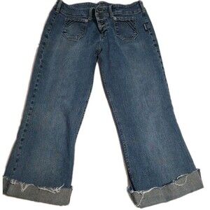 Silver Button Fly Capris Sz Waist 31 Slight Stretch Front Patch Pockets Vntg
